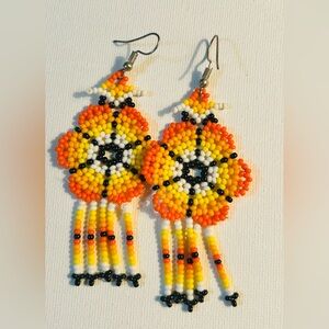 Handcrafted Huichol flower earrings - seed beads